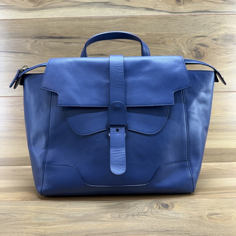 Sevreve‎ Maestra Saffiano Leather Backpack Blue Travel Laptop Office Minimalist